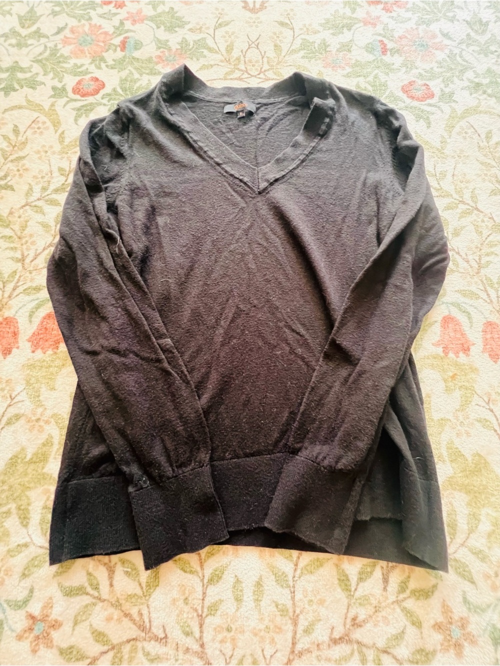 Quince Cotton Cashmere Blend V Nevk Knit Sweater Black Small